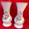 Pair of Vases with applied flowers.