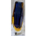Heavy Blue and Amber Glass Vase - Geometric design  See chip.