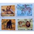 Ajman - 1969 - Fauna Wild Animals - 4 Cancelled stamps