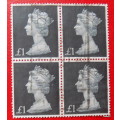 GB - Block of 4 - 1 Pound stamps - used - previously hinged