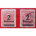 Deutsche Reich - Overprints - 2 Million on 5 Thousand Mark (Unused) and 2 Million on 200 Mark (Used)