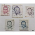 Czechoslovakia -1948 - President Gottwald and 52nd b/day issue - 5 cancelled and hinged stamps.