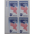 USA - 1964 - Register and Vote - Numbered Plate Block of 4 unused stamps