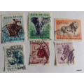 Union of South Africa - Animal definitive series - 6 cancelled stamps