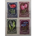 Hungary - 1951 - Flowers - 4 cancelled and hinged stamps