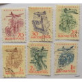 Hungary - 1958 - Airmail - Airplanes over Landmarks - 6 cancelled and hinged stamps
