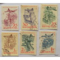 Hungary - 1958 - Airmail - Airplanes over Landmarks - 6 cancelled and hinged stamps