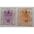 Oranje Vrij Staat - Overprint V.R.I. - 1/2d  Used stamp and 1d  Unused hinged with crease top right