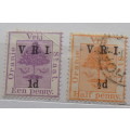Oranje Vrij Staat - Overprint V.R.I. - 1/2d  Used stamp and 1d  Unused hinged with crease top right