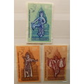 Indonesia - 1962 - Ramayana ballet dancer - 3 Unused hinged stamps - Some rust spots