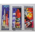 Mongolia - Theme: Space - 3 Cancelled hinged stamps