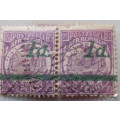 Zuid Afrikaansche Rep - 1895 - Pair of 1d surcharge (green) on 2 1/2d stamp (Used hinged)