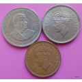 Mauritius - George VI - 5c 1945 (Bronze), 1 Rupee 1951 (Copper-nickel) + 5 Rupees 1991 (Copper-nicke