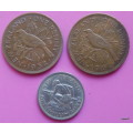 New Zealand - 1952 and 1961 One Penny (Bronze) and 1947 One Shilling (Silver)