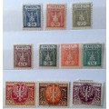 Poland - 1919-21 - Definitives - Coat of Arms - Mixed Lot of 10 Unused Hinged stamps