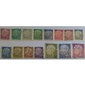 Germany - 1954 - President Heuss definitive - 15 Used (some Hinged) stamps