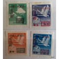 China - PRC - 1950 - Flying Geese - Surcharged - 3 Unused (1 Hinged) and 1 Douglas DC-4 Overprinted