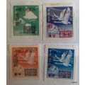 China - PRC - 1950 - Flying Geese - Surcharged - 3 Unused (1 Hinged) and 1 Douglas DC-4 Overprinted