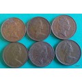 GB - Two Pence  x 6 - 1975/77/78/86/87/94 - Bronze