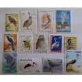 World Mix - Mixed Lot of 13 Used (some hinged) stamps - Theme:  Birds