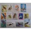 World Mix - Mixed Lot of 13 Used (some hinged) stamps - Theme:  Birds