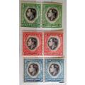 South West Africa - 1937 - Coronation George VI - 3 Pairs Unused Hinged stamps
