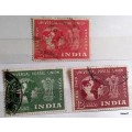 India - 1949 - Universal Postal Union - 3 Used Hinged stamps