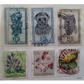 Belgian Congo - 1947 (Masks) and 1952 (Flowers) - Mixed Lot of 6 Used stamps