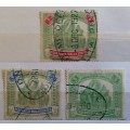 Fed Malay States - 1904-22 - $1 $2  $5 - Elephant - Fiscal - 3 Used Hinged stamps
