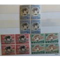 Ceylon - 1949 - Universal Postal Union - Set of 3 Blocks of 4 Mint stamps