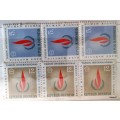 Indonesia - 1968 - Human Rights Declaration - Set of 2 stamps in strips of 3 - Unused