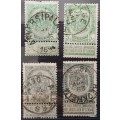 Belgium - 1894 - 4 Used Hinged stamps with label beneath (Niet Bestellen op Zondag)