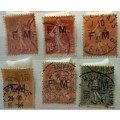 France - 1901-7 -  6 Used Hinged stamps -  Military  F M  Overprint