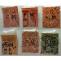 France - 1901-7 -  6 Used Hinged stamps -  Military  F M  Overprint