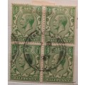 GB - 1924 - George V - Block of 4 Used Half Penny stamps (Hinged)