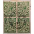 GB - 1924 - George V - Block of 4 Used Half Penny stamps (Hinged)
