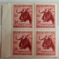 Union of South Africa - 1954 - Definitive - 1d - Block of 4 Unused stamps