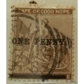 Cape of Good Hope - 1892: Hope Sitting - 2 Pence Surcharged ONE PENNY - 1 Used stamp