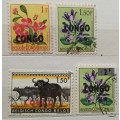 Congo - 1960 Overprints - 4 Used stamps (3 Flowers and 1 Animal)