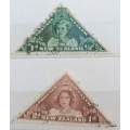 New Zealand - 1943 - Health Issue - Princesses Elizabeth + Margaret - 2 Used Triangular Hinged stamp
