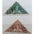 New Zealand - 1943 - Health Issue - Princesses Elizabeth + Margaret - 2 Used Triangular Hinged stamp