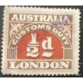 Australia -  -1958 - 1/2d Brown and Red - Customs Duty, London - 1 Used fiscal/revenue stamp