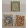 Ukraine - 1918 - Pictorial Issue - 3 Unused Imperforate Hinged stamps