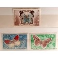 Madagascar - 1960 - Butterflies and Moths - 3 Unused Hinged stamps