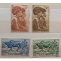 French Cameroun - 1946 - Zabu Herdsman and Tikar Women - 4 Unused Hinged stamps