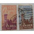 India - 1951 - First Asian Games - Set of 2 Used Hinged stamps