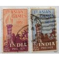 India - 1951 - First Asian Games - Set of 2 Used Hinged stamps