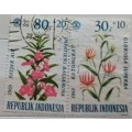 Indonesia - 1965 - Flower (semi-postal) - 2 Used stamps (some paper creasing)