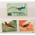 Korea - 1973 (2) and 1976 (1) - Birds - 3 Cancelled Hinged stamps