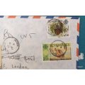 Seychelles - Airmail Envelope Posted 1981 to London (Top left corner of bottom stamp is turned under